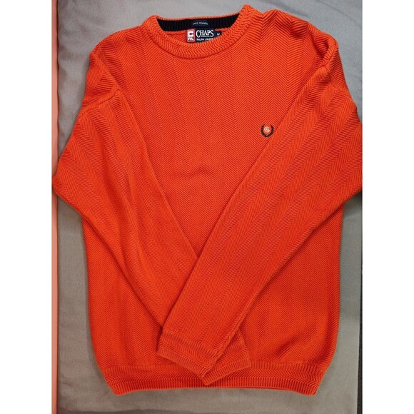Men's Ralph Lauren Chaps Hand Framed Knit Sweater Medium Orange Cotton - Picture 3 of 5